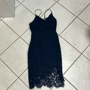Blue Lace Open Back Dress